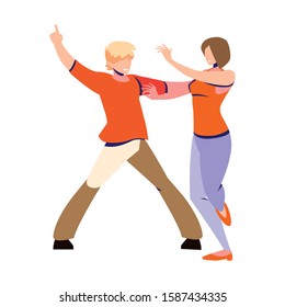 couple of people in pose of dancing on white background vector illustration design