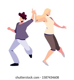 couple of people in pose of dancing on white background vector illustration design