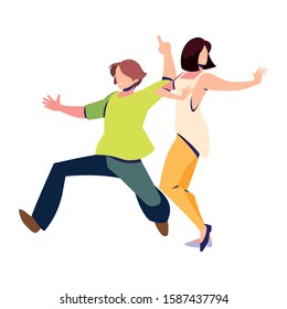 couple of people in pose of dancing on white background vector illustration design