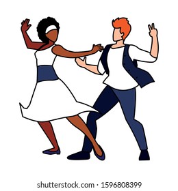 couple of people in pose of dancing on white background vector illustration design