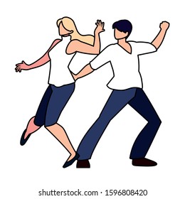 couple of people in pose of dancing on white background vector illustration design