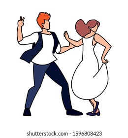 couple of people in pose of dancing on white background vector illustration design