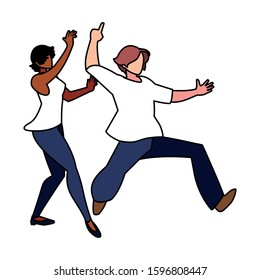 couple of people in pose of dancing on white background vector illustration design