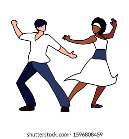 couple of people in pose of dancing on white background vector illustration design