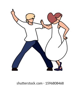 couple of people in pose of dancing on white background vector illustration design