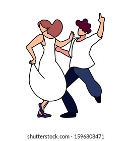 couple of people in pose of dancing on white background vector illustration design