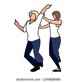 couple of people in pose of dancing on white background vector illustration design