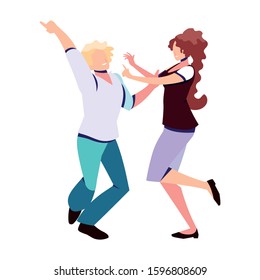 couple of people in pose of dancing on white background vector illustration design