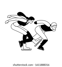 couple of people practicing speed skating on white background vector illustration design