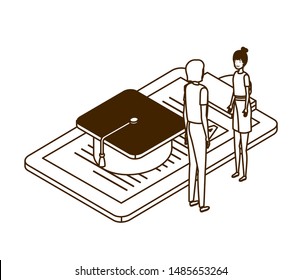 couple of people with sheets of paper in white background
