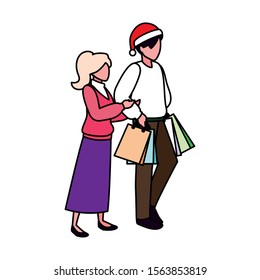 couple of people with shopping bag on white background illustration design