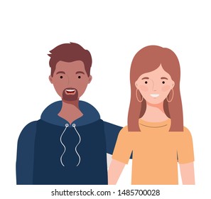 couple of people smiling on white background