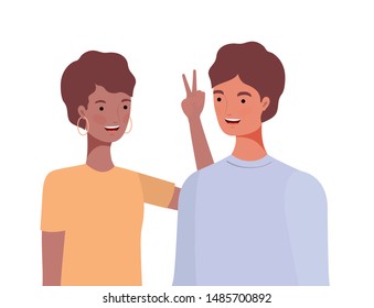 couple of people smiling on white background
