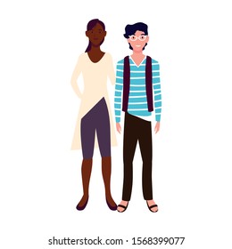 couple of people smiling standing vector illustration design