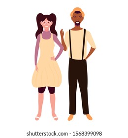 couple of people smiling standing vector illustration design