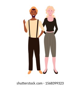 couple of people smiling standing vector illustration design