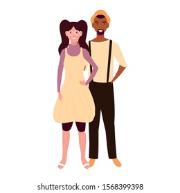 couple of people smiling standing vector illustration design