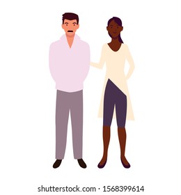 couple of people smiling standing vector illustration design