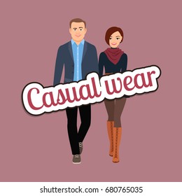 Couple of people in spring tones in casual wear style vector concept