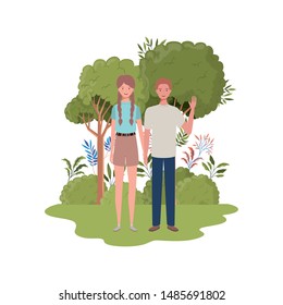 couple of people standing with landscape background