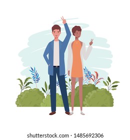 couple of people standing with landscape background