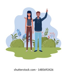 couple of people standing with landscape background