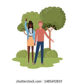 couple of people standing with landscape background