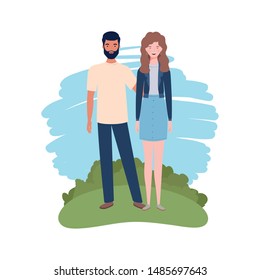 couple of people standing with landscape background