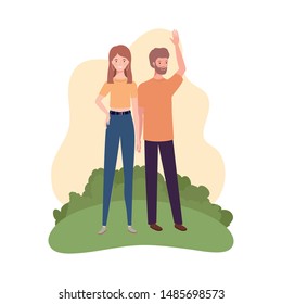 couple of people standing with landscape background
