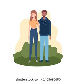 couple of people standing with landscape background