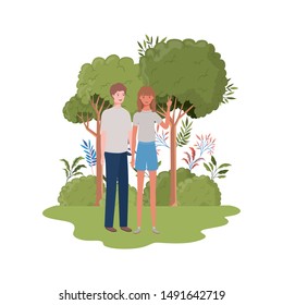 couple of people standing with landscape background