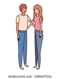 couple of people standing on white background