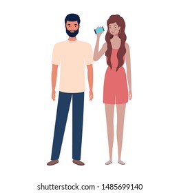 couple of people standing on white background