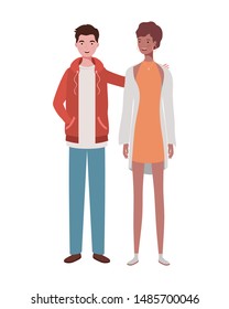 couple of people standing on white background