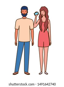 couple of people standing on white background