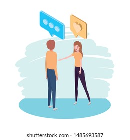couple of people standing with speech bubble on white background