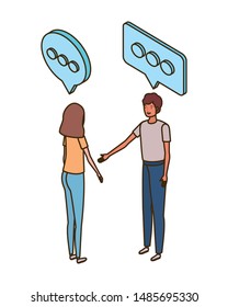 couple of people standing with speech bubble on white background