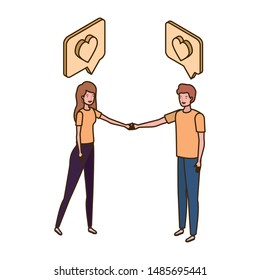 couple of people standing with speech bubble on white background
