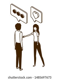 couple of people standing with speech bubble on white background