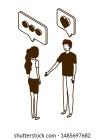 couple of people standing with speech bubble on white background