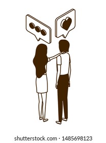 couple of people standing with speech bubble on white background