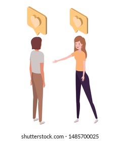 couple of people standing with speech bubble on white background