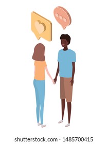 couple of people standing with speech bubble on white background