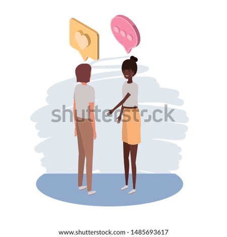 couple of people standing with speech bubble on white background