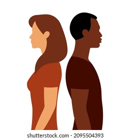 The couple of people. Two people standing back to back. Silhouettes, abstract faces. Modern minimalistic illustration for poster, banner, cover.