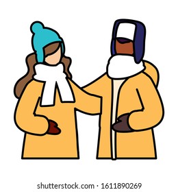 couple of people with winter clothes on white background vector illustration design