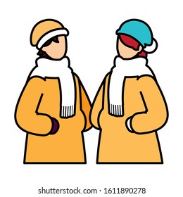 couple of people with winter clothes on white background vector illustration design