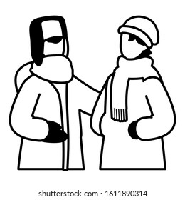 couple of people with winter clothes on white background vector illustration design