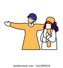 couple of people with winter clothes on white background vector illustration design