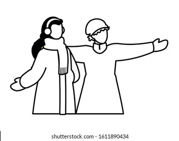 couple of people with winter clothes on white background vector illustration design